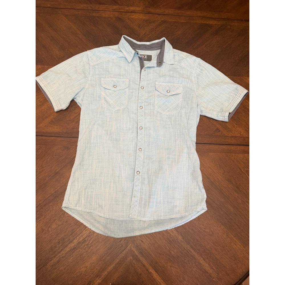 BKE Athletic Fit Mens Medium Blue Short Sleeve Snap Front Western Shirt